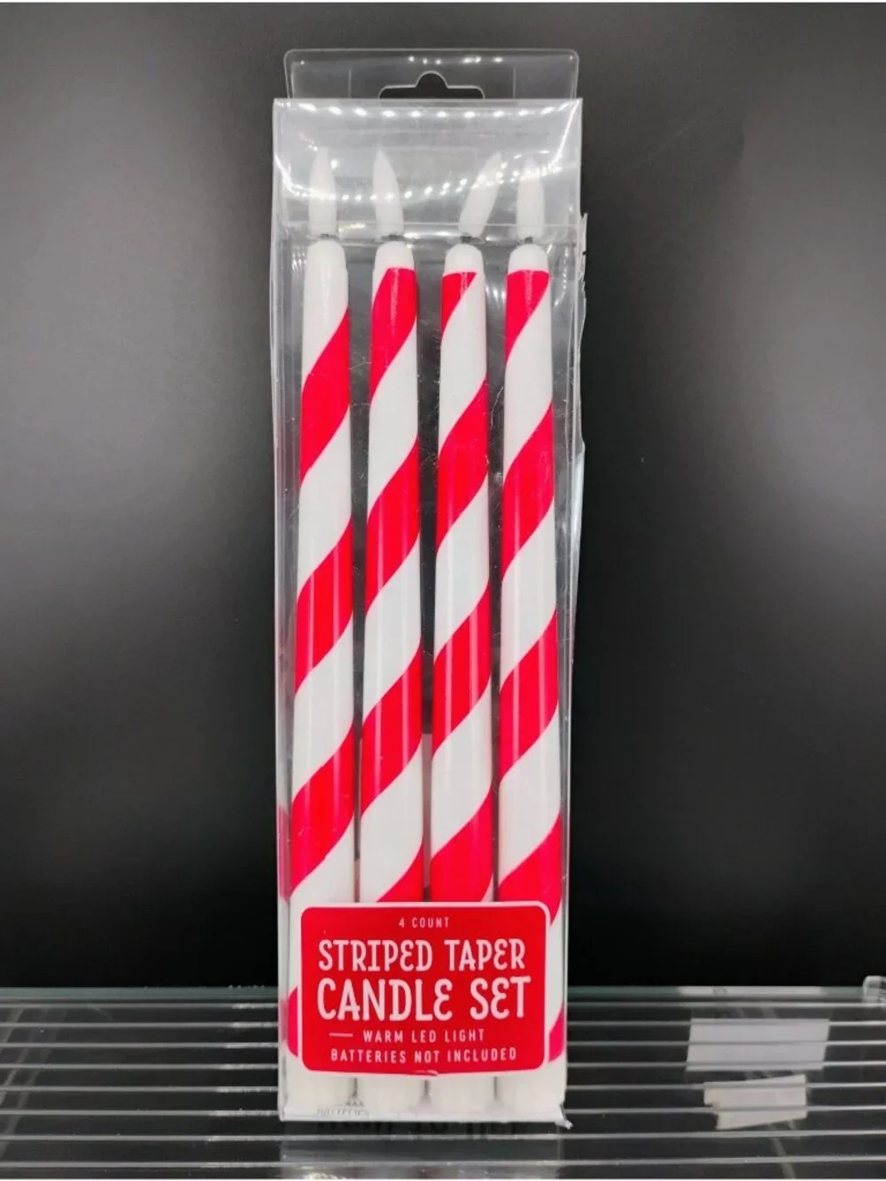 Striped Taper LED Candle Set Red & White 4 Count Warm Light